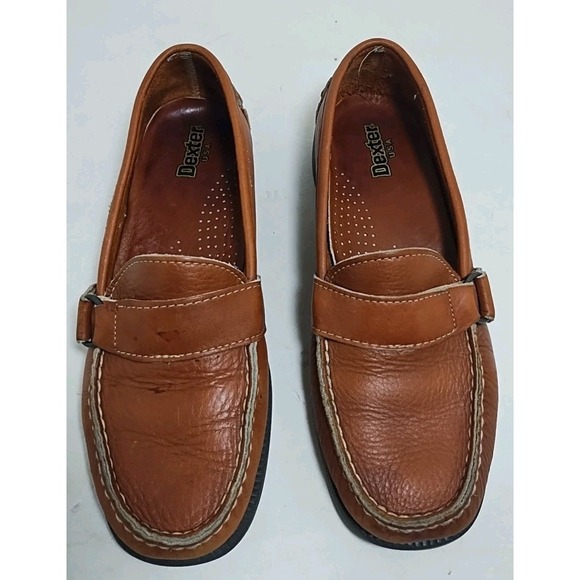 Dexter Slip On Loafers Mens 8 Brown Dress Shoes Leather Buckle & Strap USA - Picture 2 of 7
